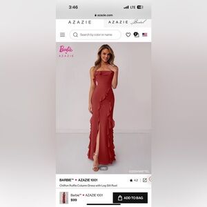 Azazie Bridesmaid Dress - Chiffon Ruffle Column Dress with Leg Slit Barbie™